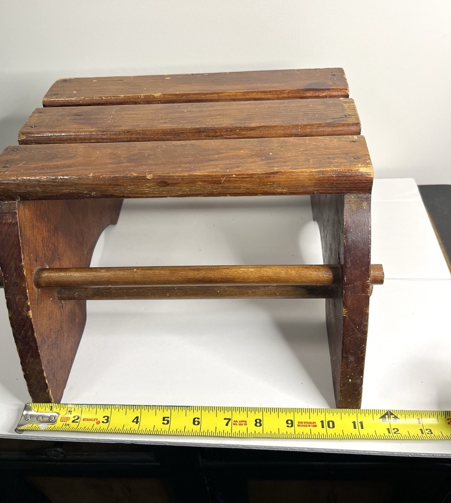 Vintage Handcrafted Oak Wood Step Stool Primitive Distressed Solid Foot Bench