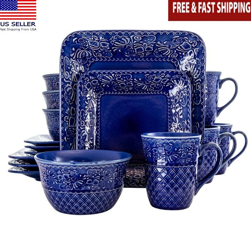 16 Piece Stoneware Dinnerware Set Microwave Dishwasher Safe Baroque Design New