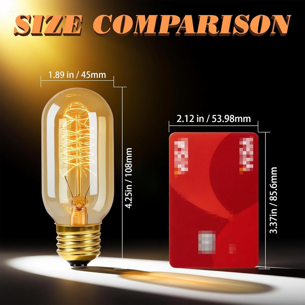 3 Pack Vintage Edison Light Bulbs 60W, E26 Base Dimmable, T45 60w-3PCS, Amber