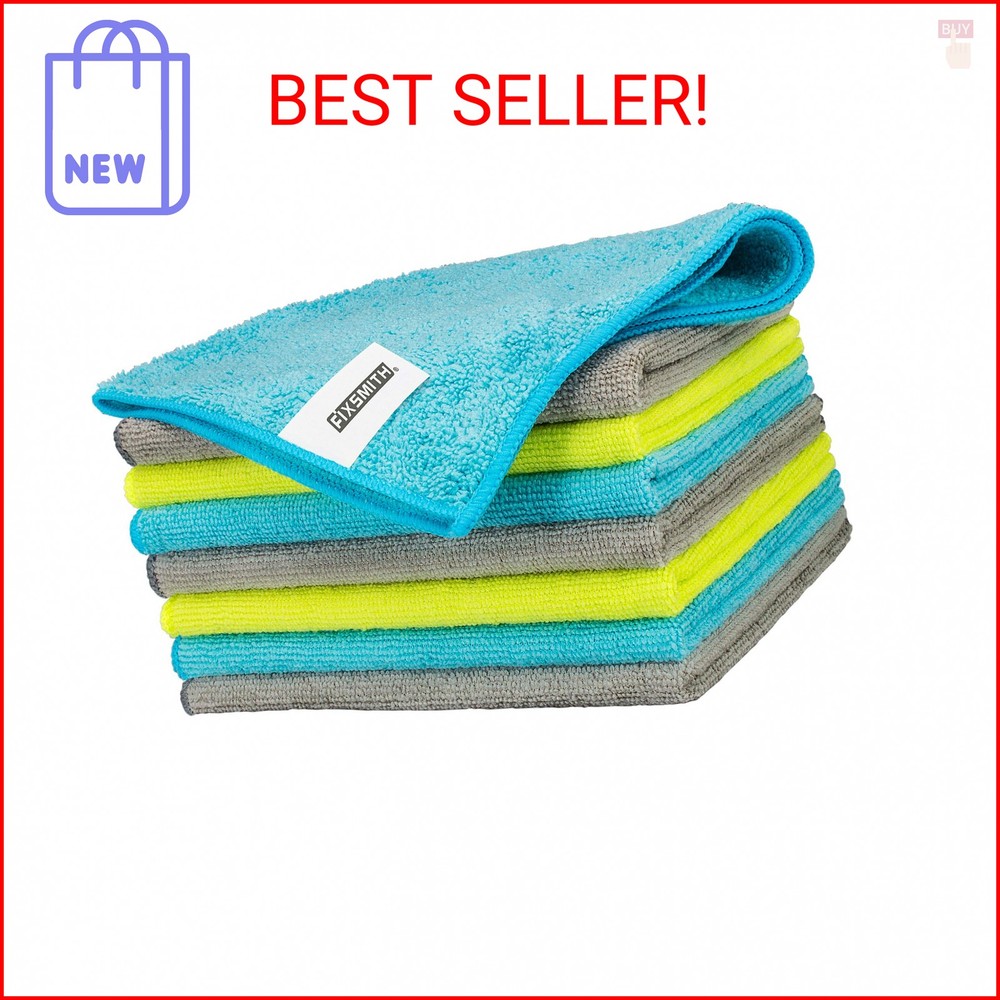 FIXSMITH Microfiber Cleaning Cloth - Pack of 8, Size: 12 x 16 in, Multi-Function