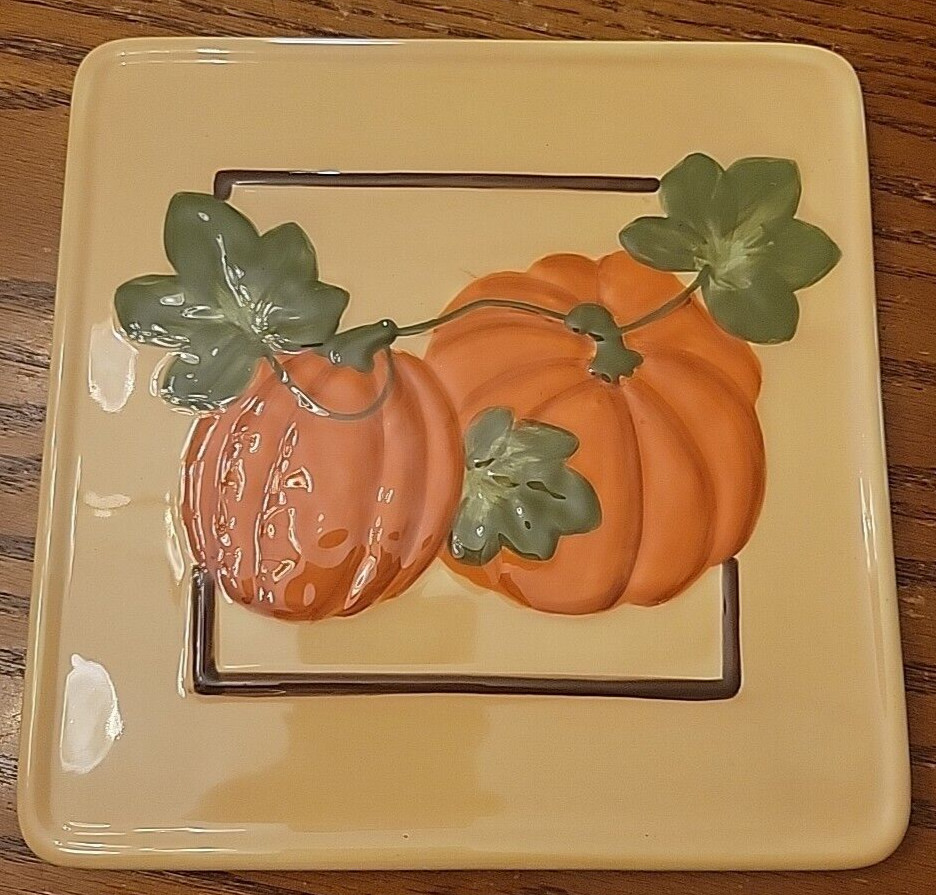 Pumpkin Fall Trivet  7" x 7" Square Tile Tabletop / Hang