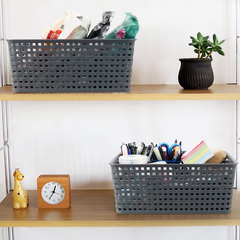 4-Pack Plastic Storage Basket, Gray Organizer Bin