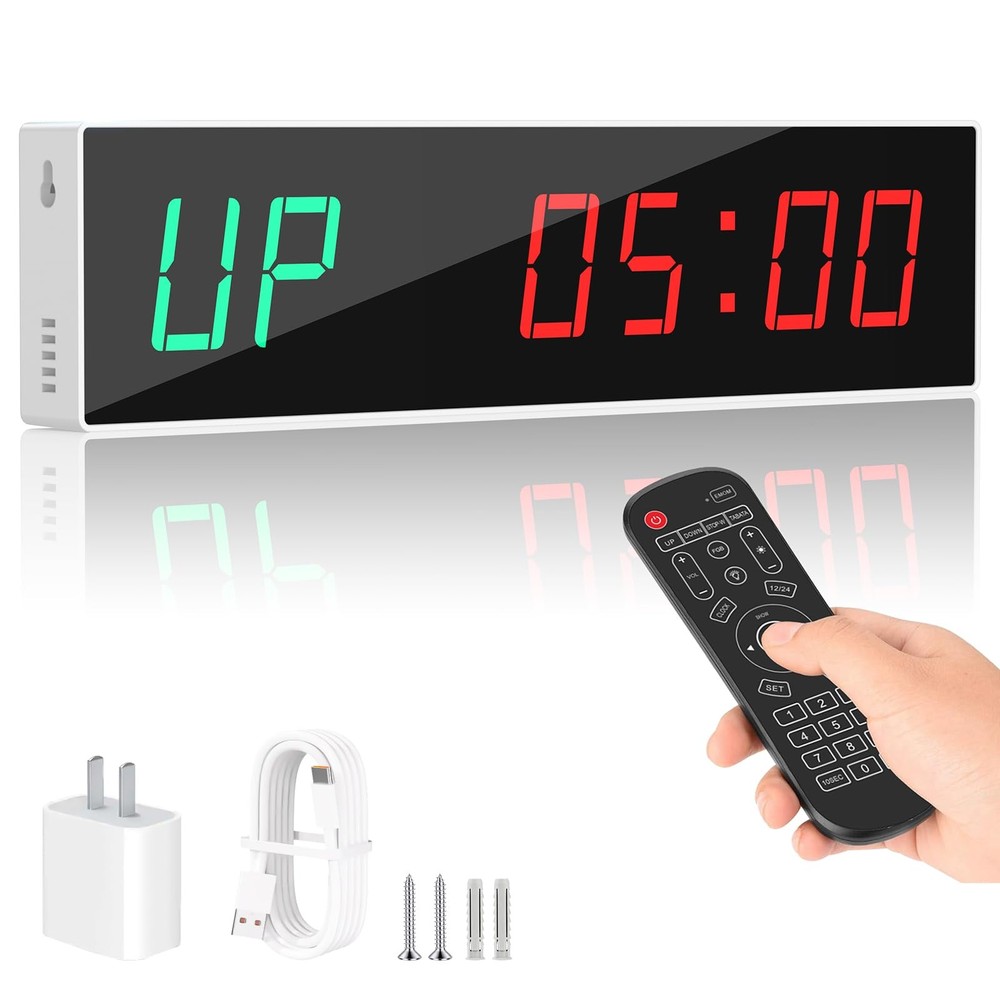 Dienmern Large Digital Gym Timer – Remote Control Clock Wall with 9 White