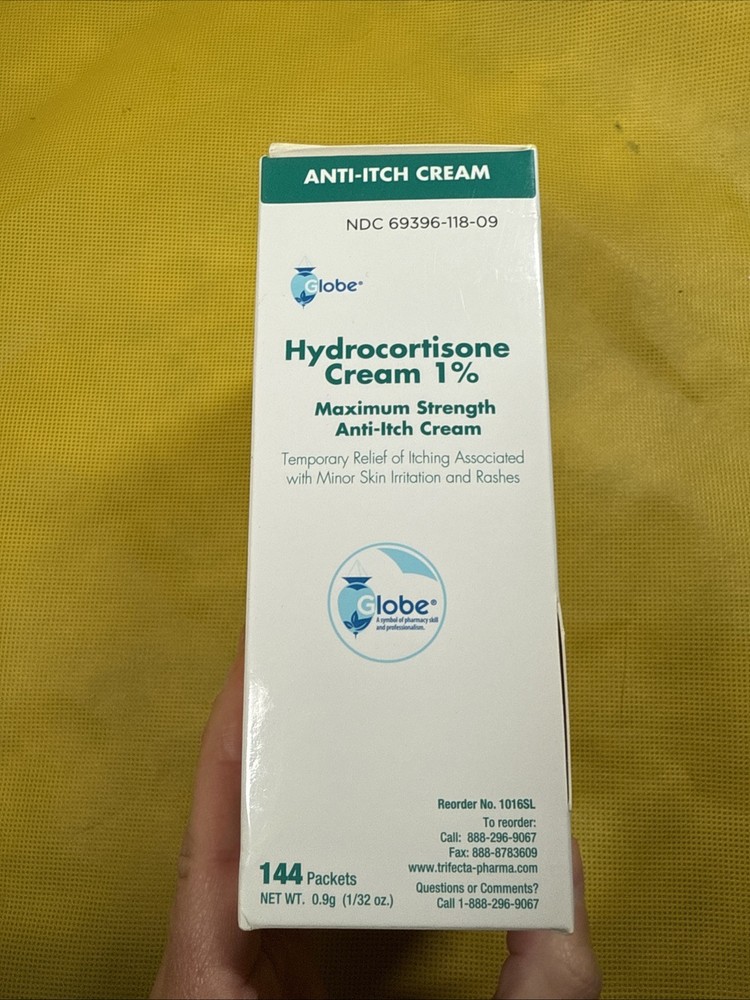 Globe (Box 144 Hydrocortisone 1% Maximum Strength Cream, 0.9g Single Packet BA3