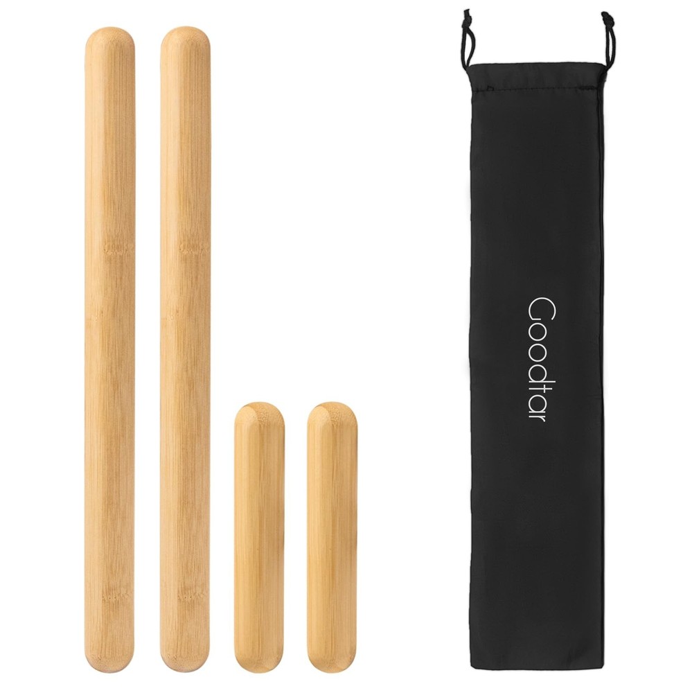 4PCS Solid Bamboo Massage Sticks & Guasha Set with Roller/Stick - 100% Bamboo...
