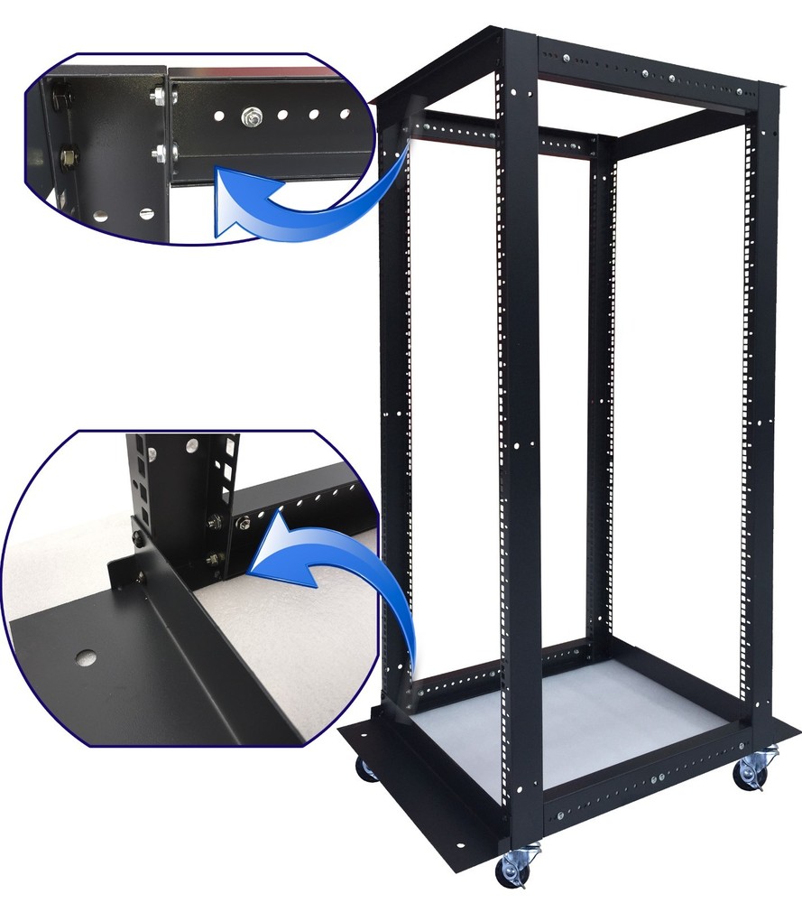 18U 4 Post Open Frame 19" Network Server Rack on Caters Adjustable Depth 24"-37"