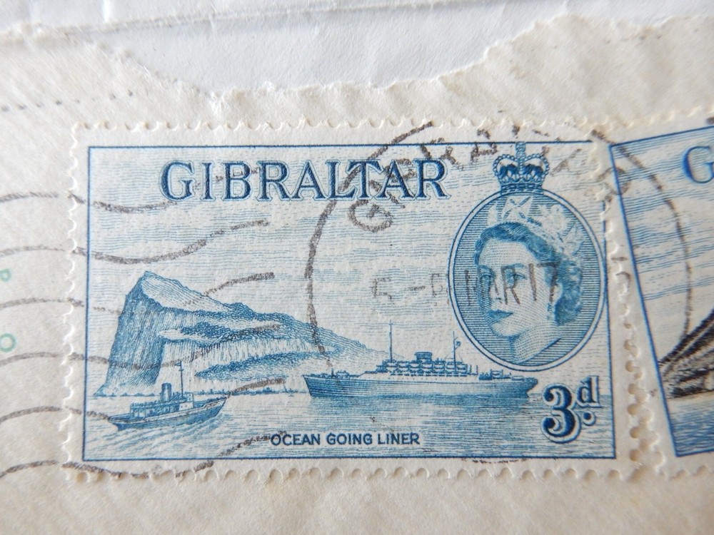 1955 Envelope Postmark Gibraltar with two different Gibraltar stamps