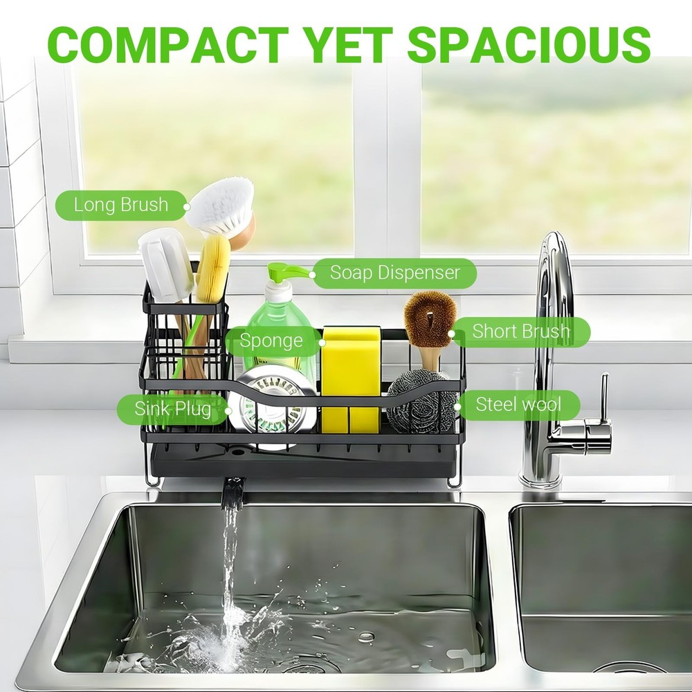 Sponge Holder for Kitchen Sink, Self-Draining Sink Caddy Organizer with Remov...