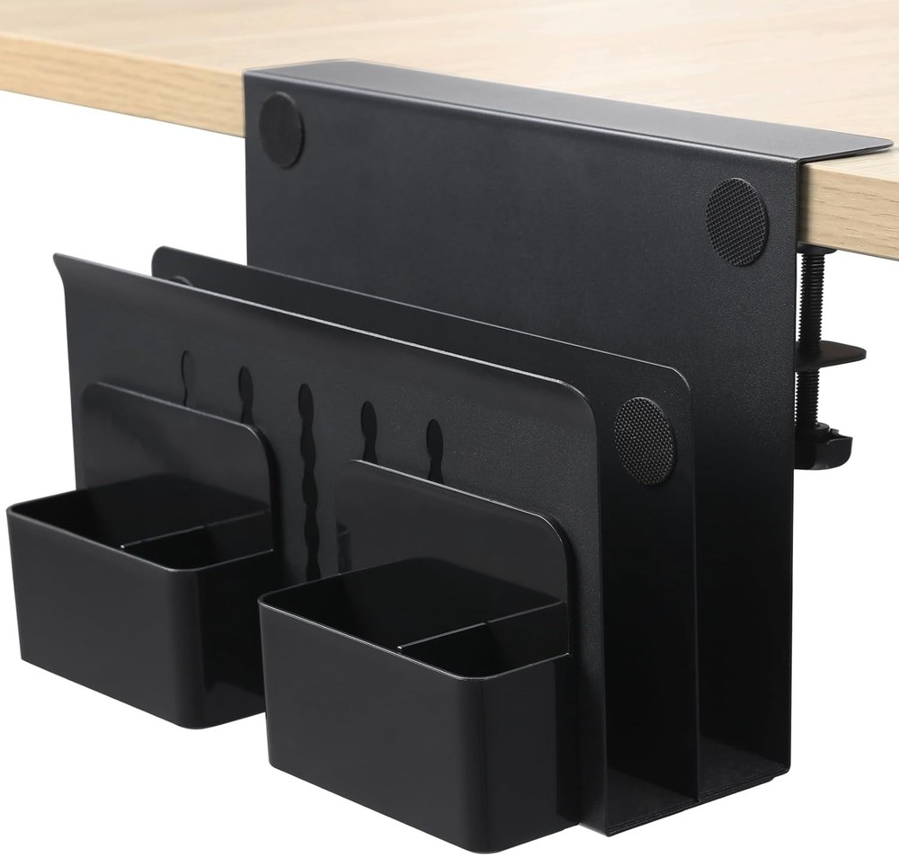 MAXECHO Desk Side Storage, Under Laptop Mount, Table Double-deck, Black