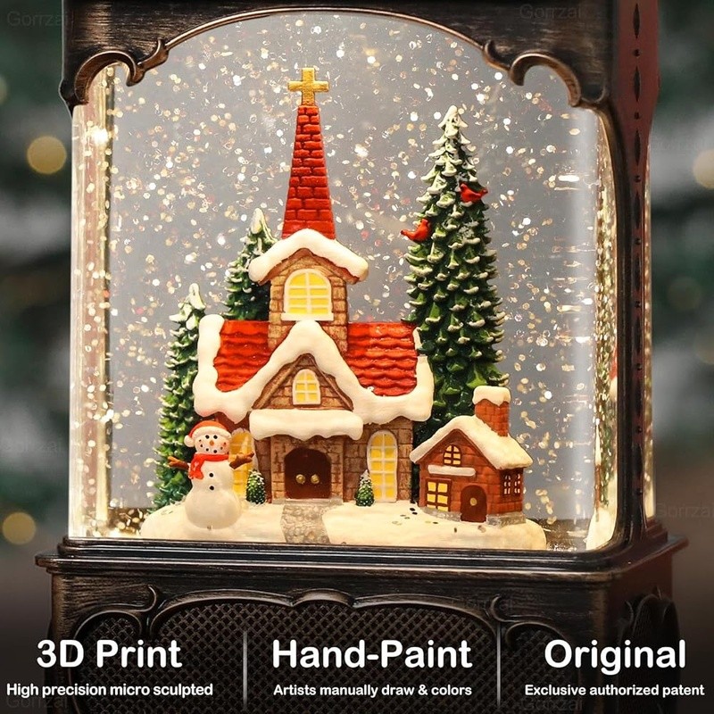 Christmas Musical Snow Globe Lantern W/ Timer Automatic Glitter LED Light New