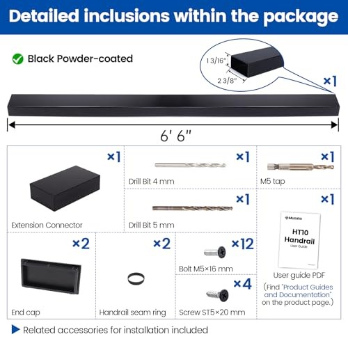 6'6" Stainless Steel Handrail Black Rectangular Top Rail Cable Railing System