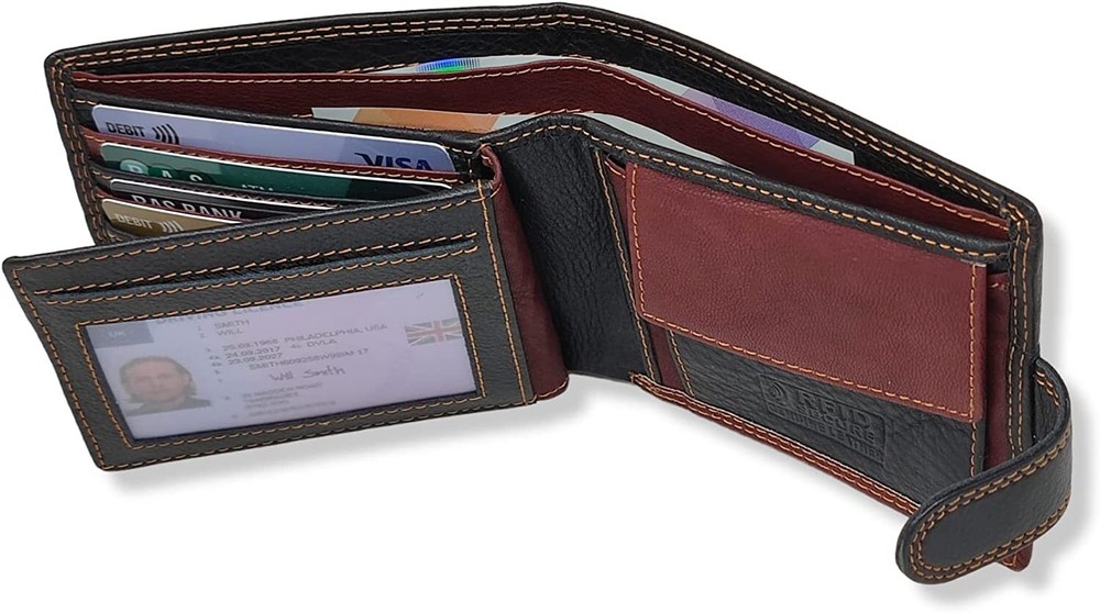 MORUCHA Mens RFID Blocking Real Soft Leather Passcase Wallet M75 Black Brown