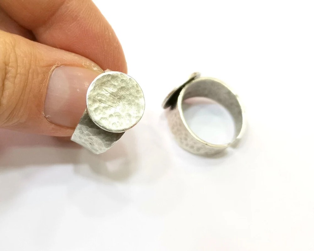 Round Large Blank Ring Setting Mounting Cabochon Base Adjustable Antique Silver