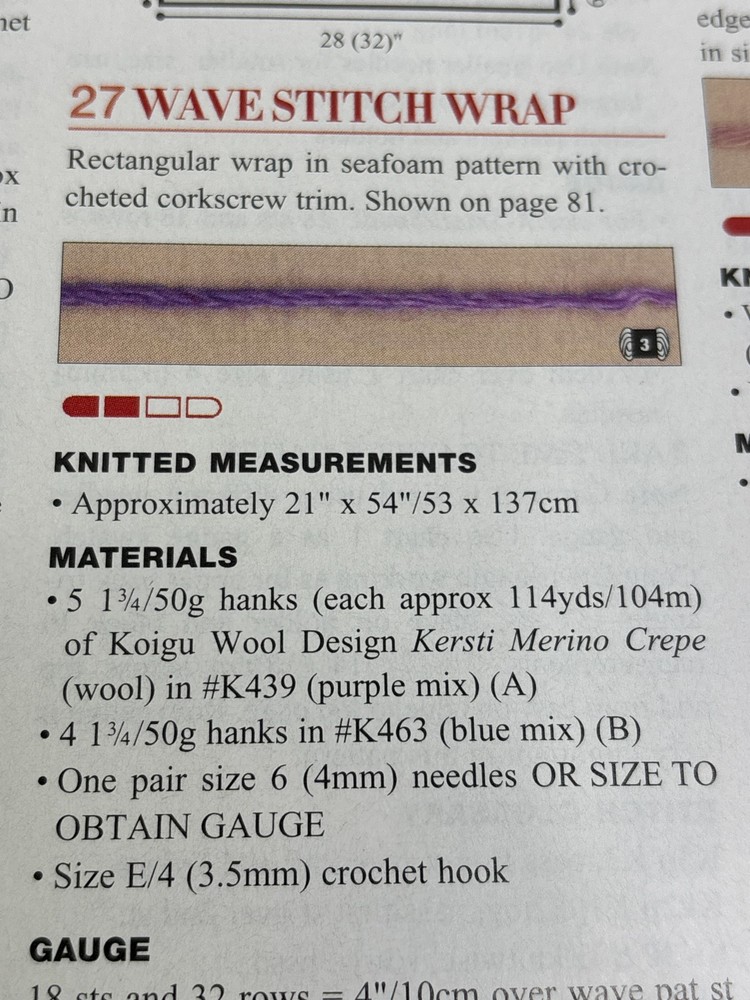 Wave Stitch Wrap Knitting Pattern Magazine Pages