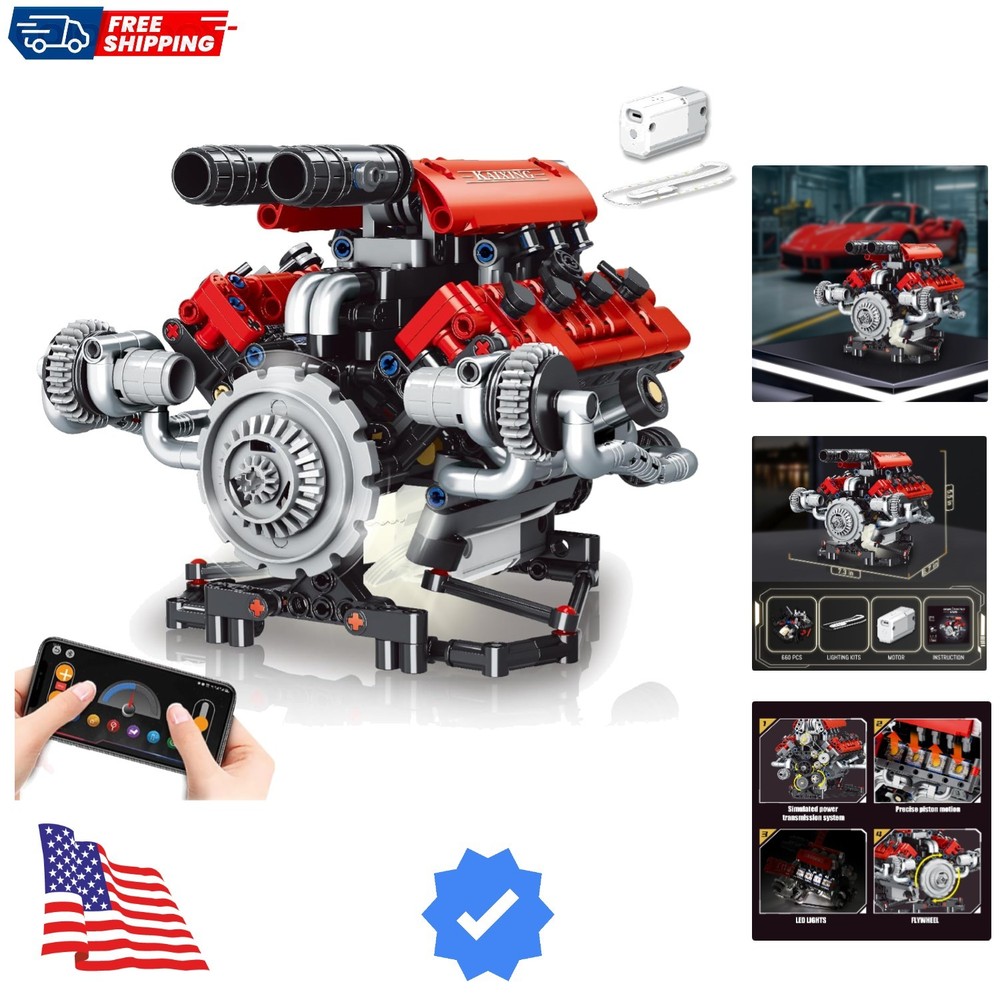 V8 Engine Model Kit That Work - 8-Cylinder Visible Engine Building Blocks Set...