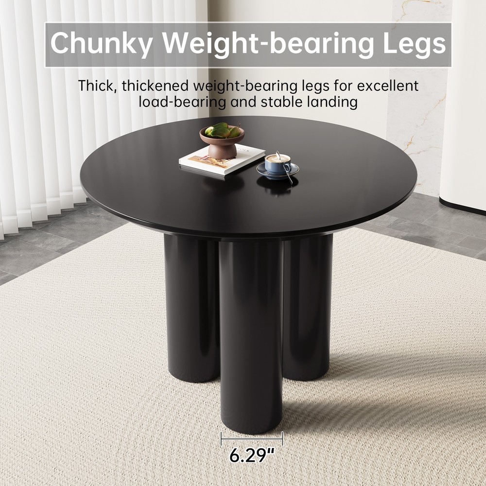 39" Round Dining Table Black Modern Kitchen Table Dining Room Table for 2-4