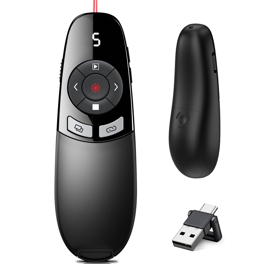 Presentation Clicker for PowerPoint with Red Laser Pointer and Timer, Wireles...