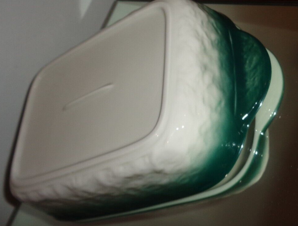 Set of 2 Green & Gray Ceramic Rectangular Baking Roasting Stackable Pan 9X5.5X1"