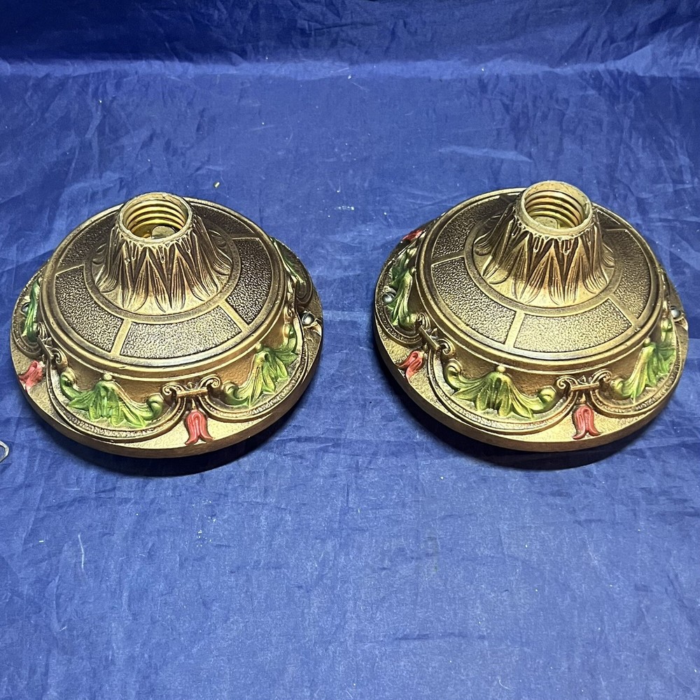 Pair Polychrome Rewired Single bulb flush mount ceiling fixtures RARE 142F
