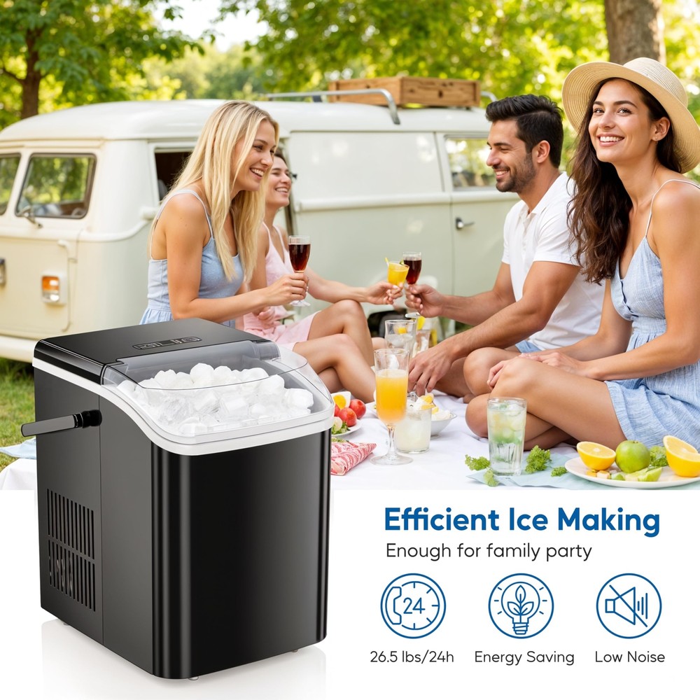 Self-Cleaning Countertop Ice Maker with Scoop Basket & Handle