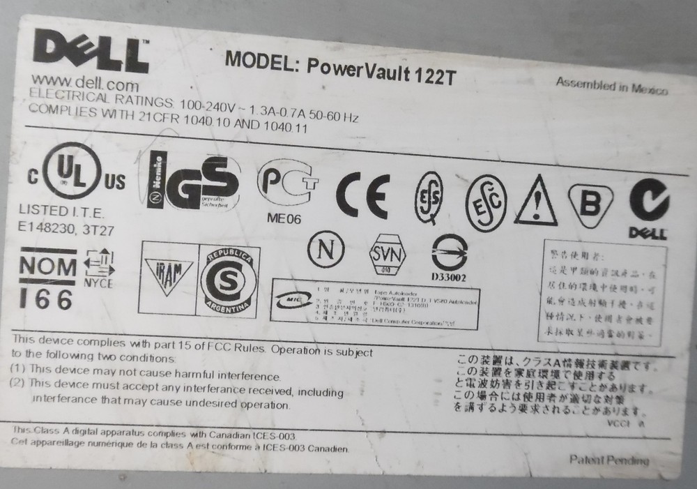 DELL POWERVAULT 122T TAPE DRIVE AUTOLOADER