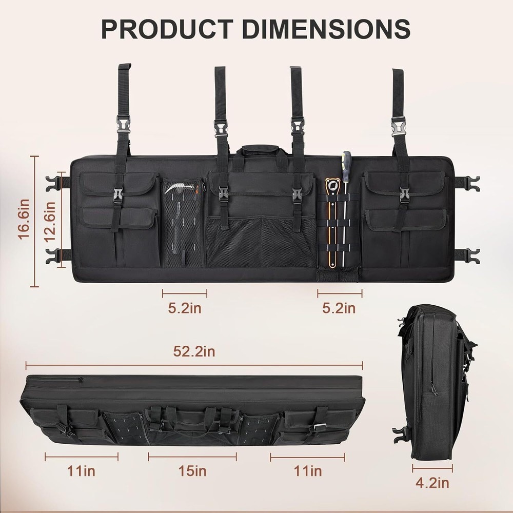 53 Inch Double UTV Tool Carrier Soft Case Quick Release Hunting Tool Bag Rack
