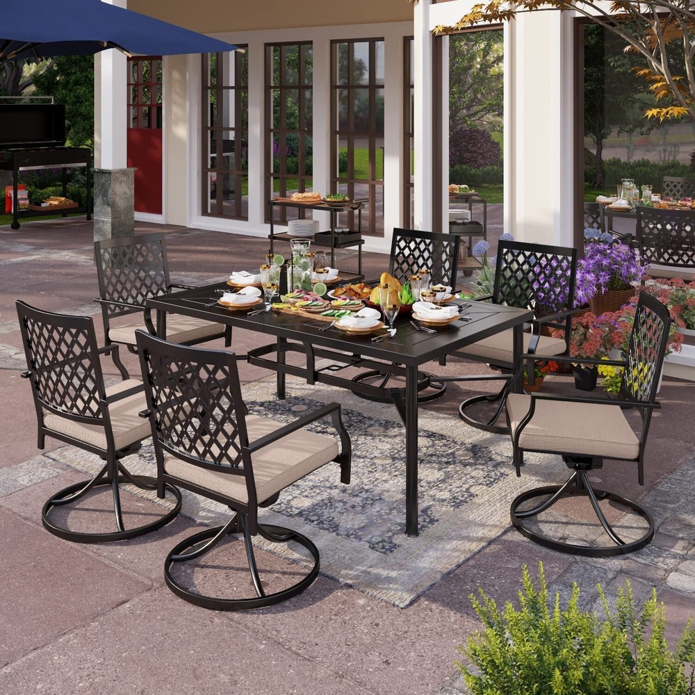 Outdoor Patio Tables Metal Rectangular Square Dining Table With Umbrella Hole