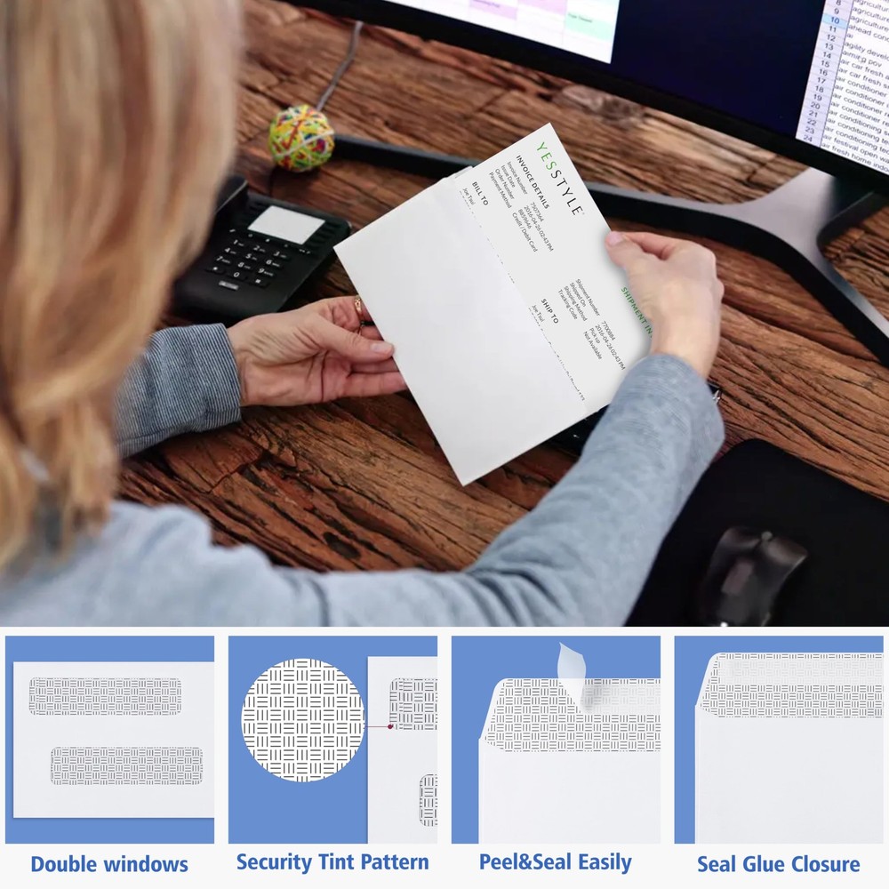 70 Pack #8 Double Window Security Check Envelopes Self-Seal Business Envelopes