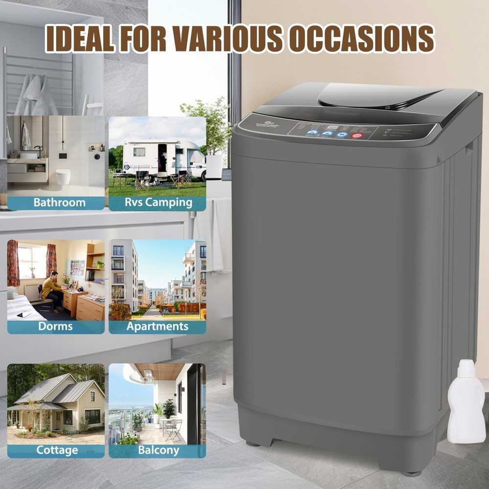 Washing Machine 15.6lbs Capacity Fully Automatic Compact Washer with Drain Pump