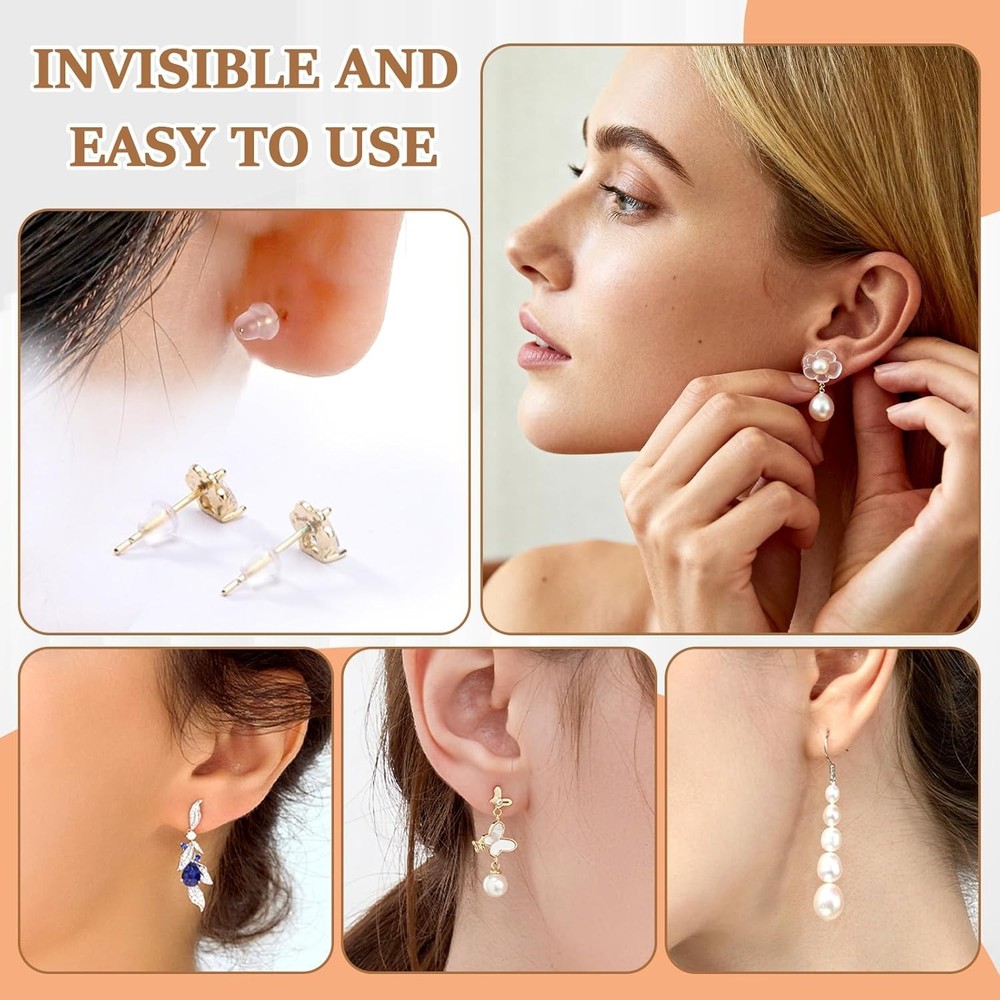 Rubber Earring Backs Soft Clear Earring Backings for Studs Hypoallergenic Sil...