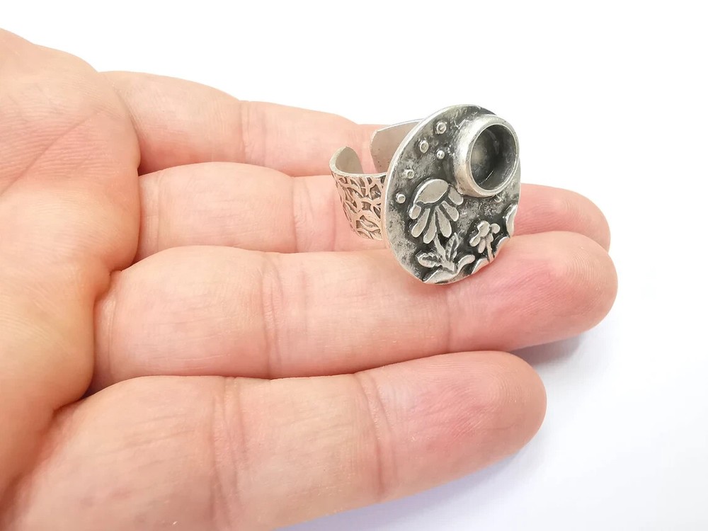 Flower Ring Blank Setting, Cabochon Mounting, Adjustable Resin Ring Base Bezels