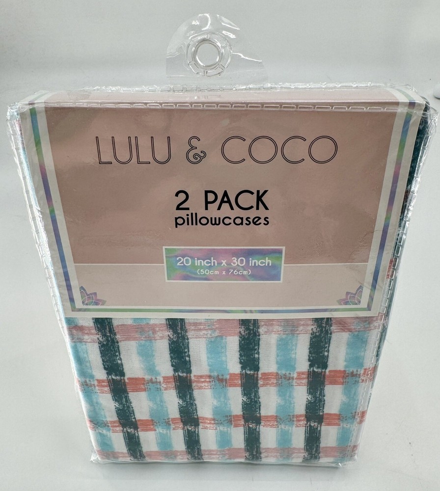 Pillowcases Lulu & Coco 2pc Reina Pattern 20” X 30” Microfiber NEW Plaid Bars