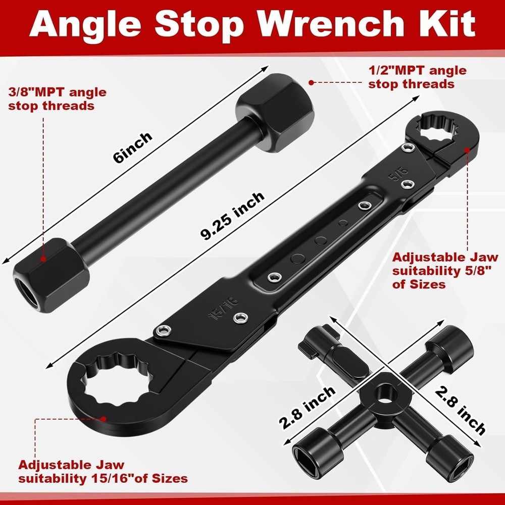 5 Pcs Angle Stop Wrench Kit Plumbing Tool, Compression Sleeve Puller