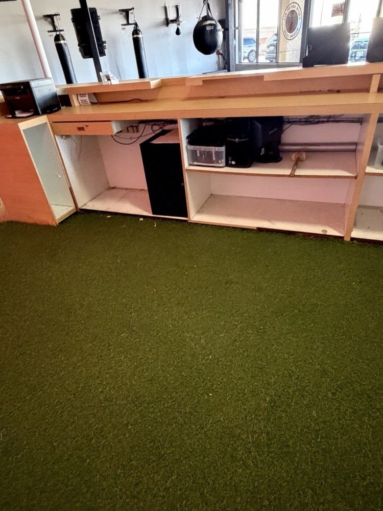 Light Wood Reception Desk with Open Storage, Multiple Workstations