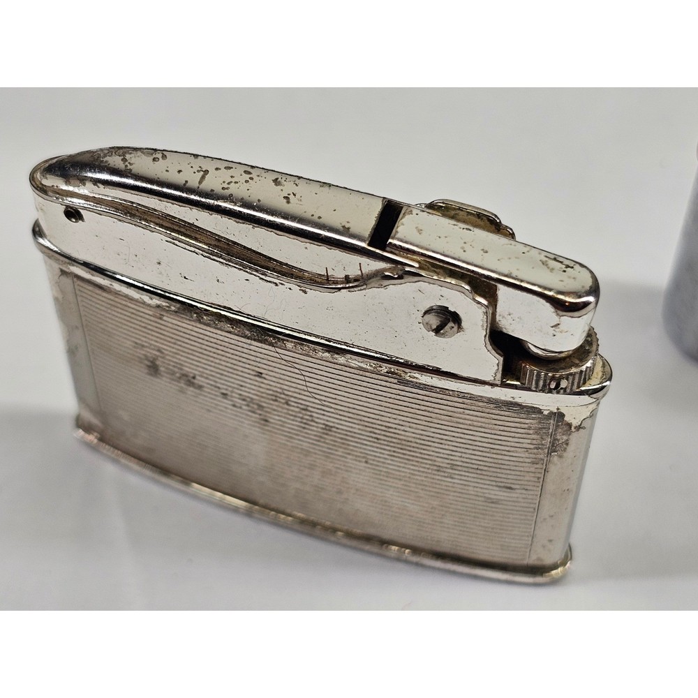 Ronson Lighter Set Adonis Varaflame Vintage Silver Chrome Fair Condition 2pc