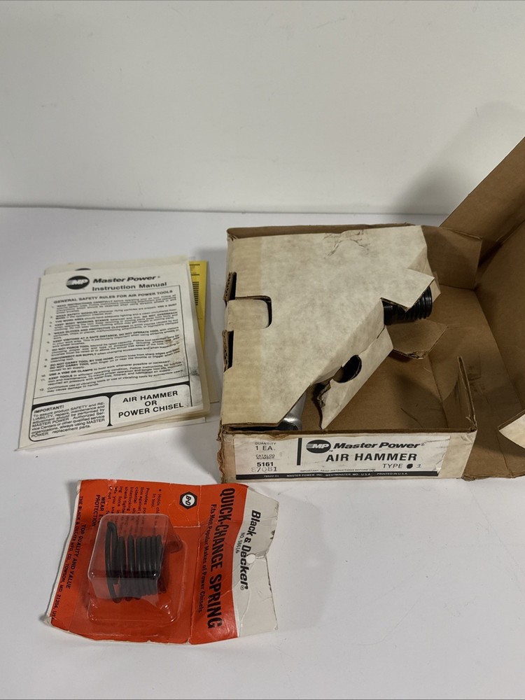 Master Power Air Hammer Chisel Pneumatic Tool W Black & Decker Spring & Box