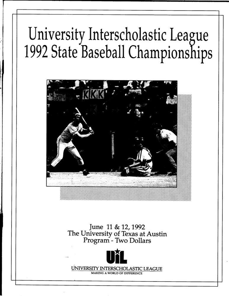 1992 Texas High School State Baseball Championships Program 49831