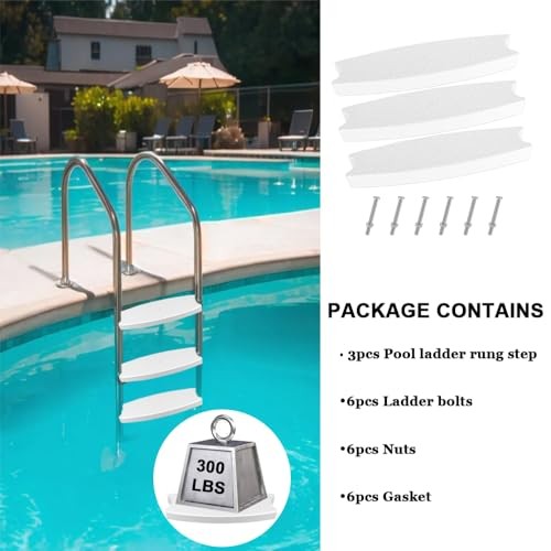 3-Pack 18" Universal Pool Ladder Steps Replacement, Heavy-Duty Molded Plastic