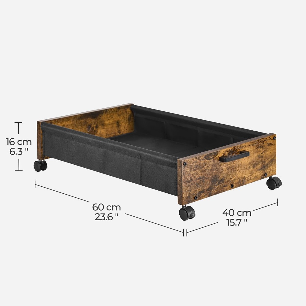 FOUCSSOMEI Under Bed Storage with Wheels, Wooden 30L, Rustic Brown