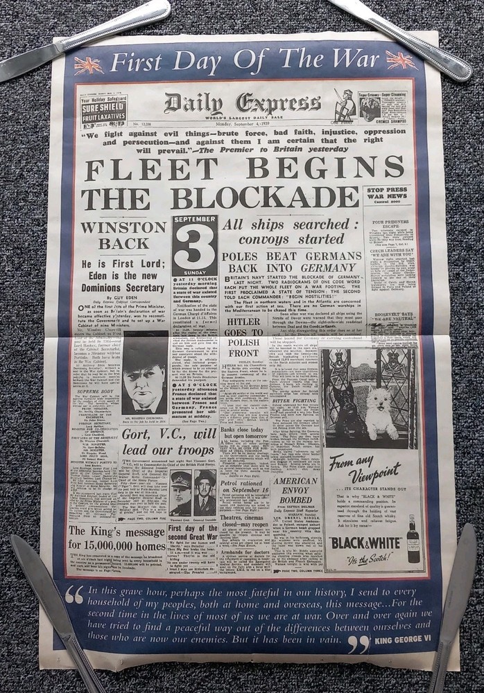 Daily Express First Day of the War-  Facsimile