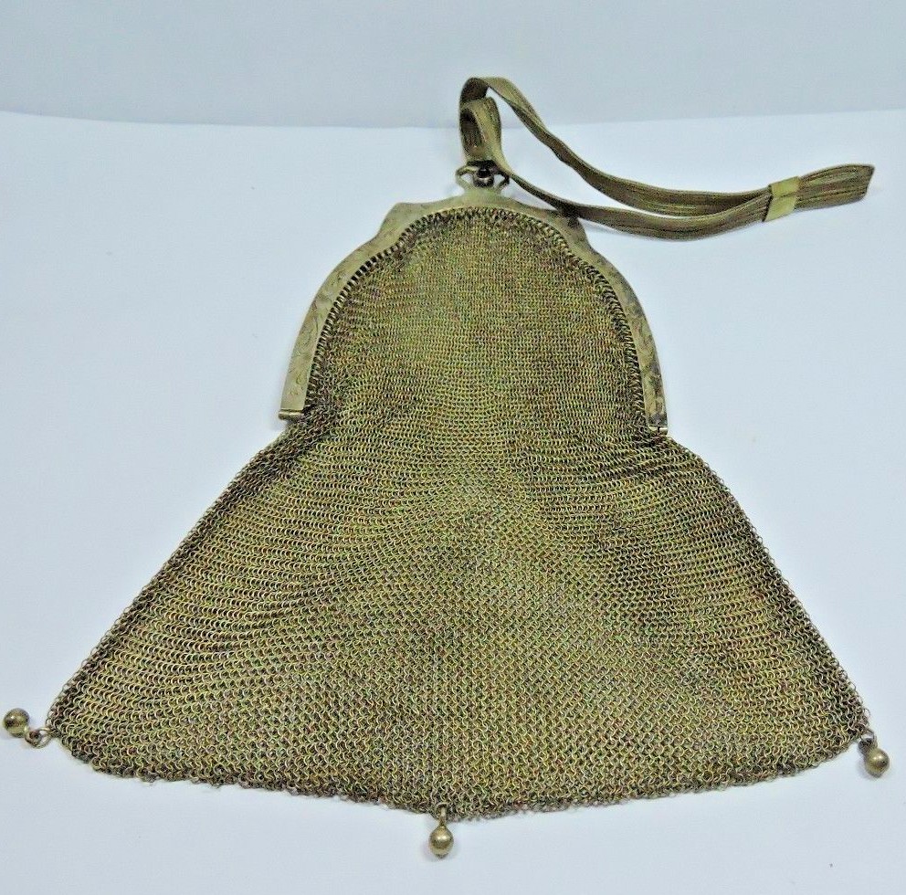Whiting & Davis Silver Mesh Purse w/ Strap Deco 1930's w/ Strap Engraved Design
