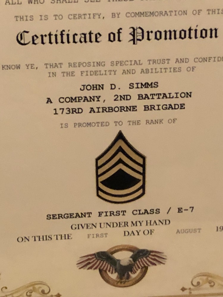 SERGEANT FIRST CLASS / SFC (E-7) U.S. Army ~ Commemorative Promotion Certificate