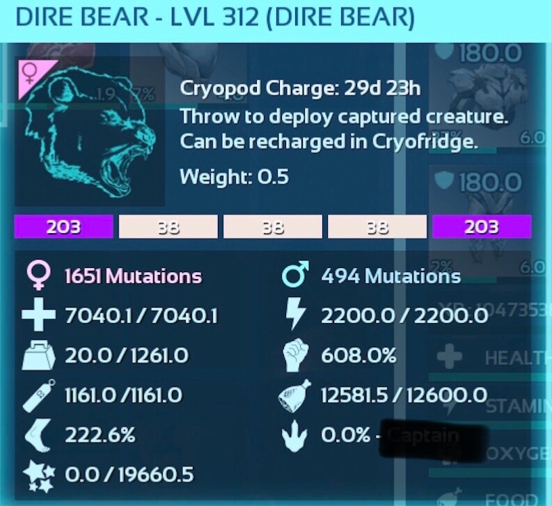 7k 608m Solid 203 Dire Bear Pair Ark Survival Ascended PVE ASA Xbox/PC/PS