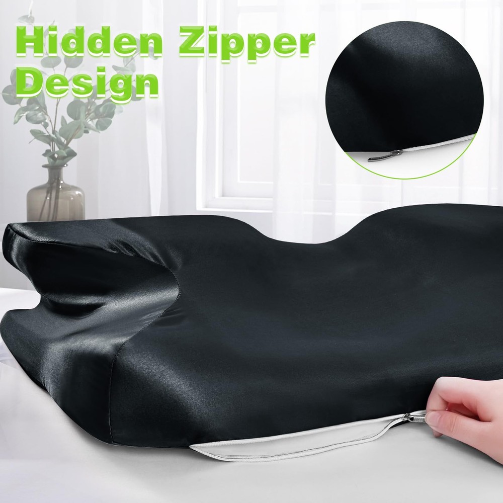 2 Pcs Satin Pillowcase for Cervical Pillow, Black Silky Cervical Pillow Case ...
