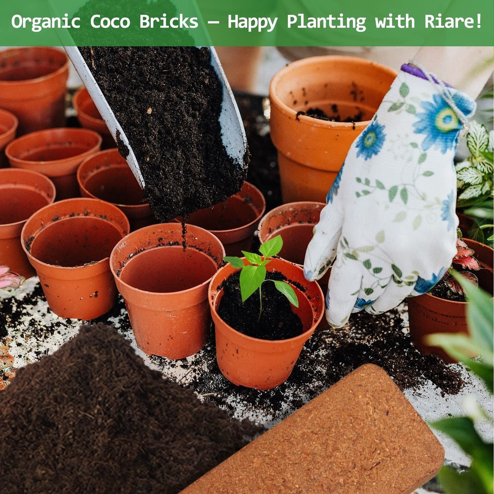 Riare 12pcs Organic Coco Coir Bricks Soil Blocks- 100% Natural Compressed Coc...