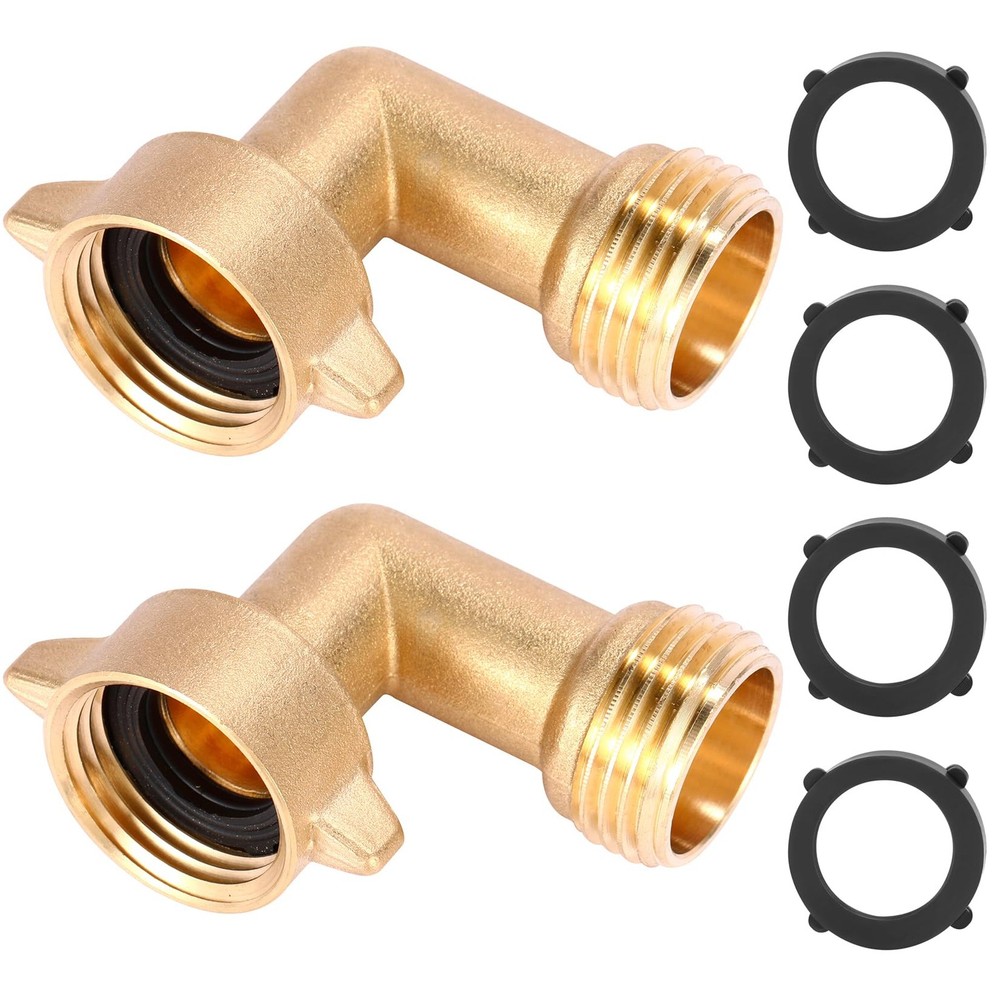 Sanpaint 2 Pack Garden Hose Elbow Connector 90 Degree, 3/4" 3/4 inch, Brass
