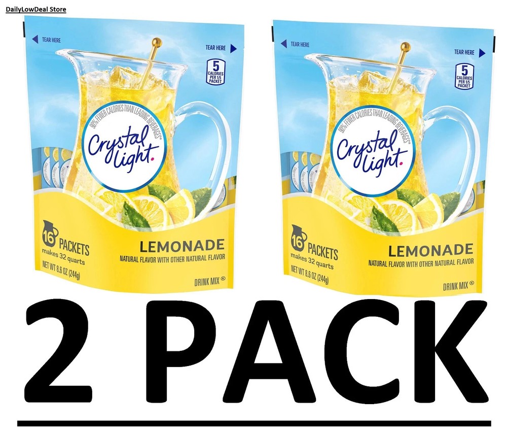 2 PACK - 16 Crystal Light Lemonade Mix Powdered Drink Mix (Total 32 Packets)