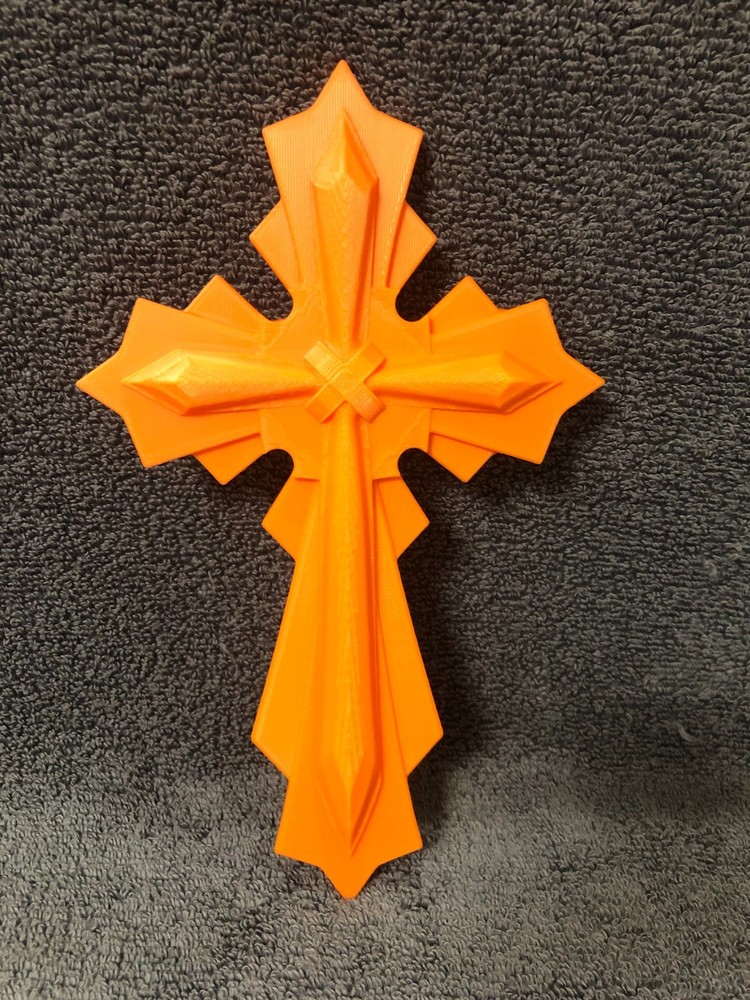 3d Printed Religious Cross Orange (with mounting hardware)