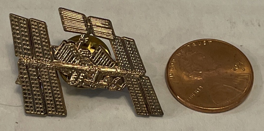Satellite Lapel Pin Gold Tone Pin Space Orbit