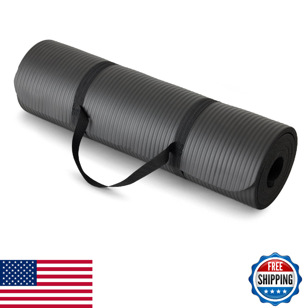 Amazon Basics 1/2" Extra Thick Yoga Exercise Mat with Carrying Strap, Black